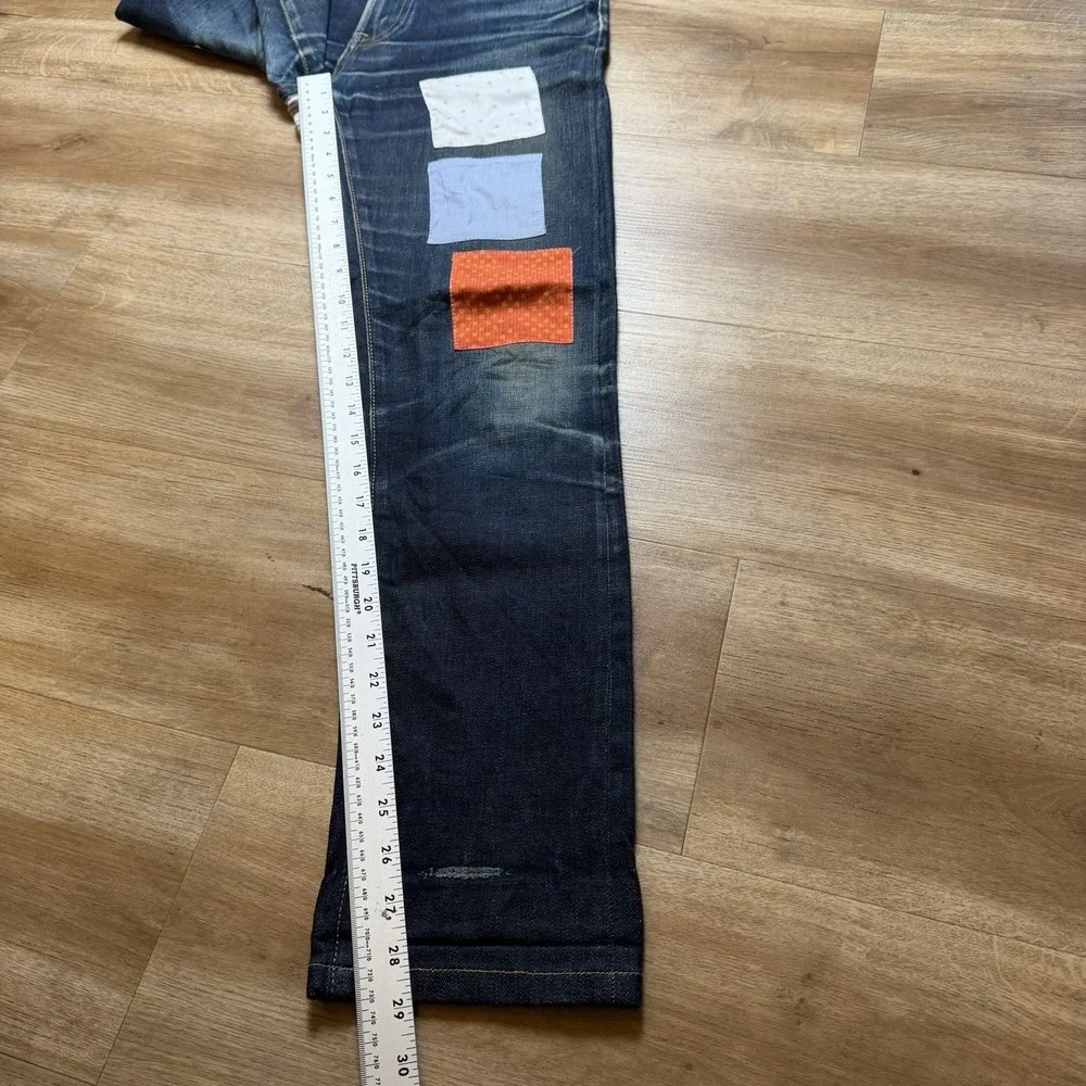 UNIQLO Selvedge Jeans Men 29x29 Blue Slim Fit Straight Leg Patchwork Unique Dark